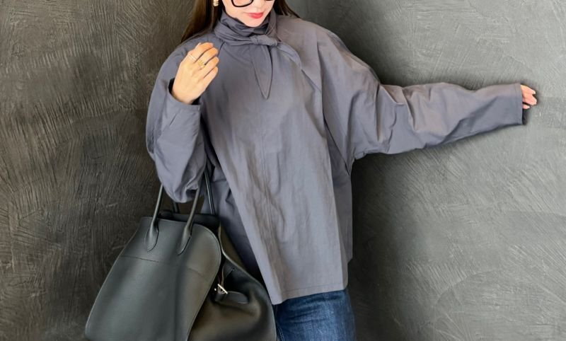 画像3: High Neck Tie Ribbon Shirt