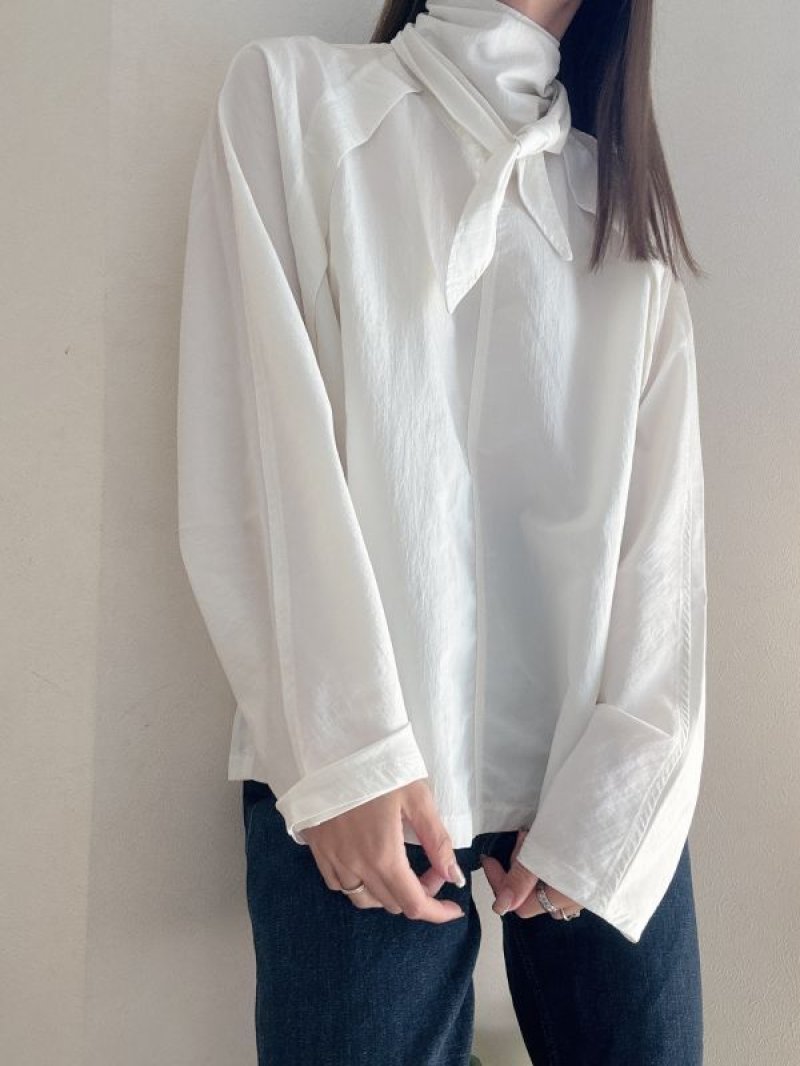 画像2: High Neck Tie Ribbon Shirt