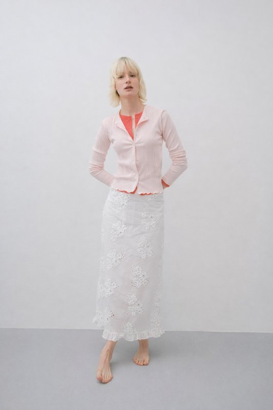 画像3: Floral Embroidery Cotton Long Skirt (3)