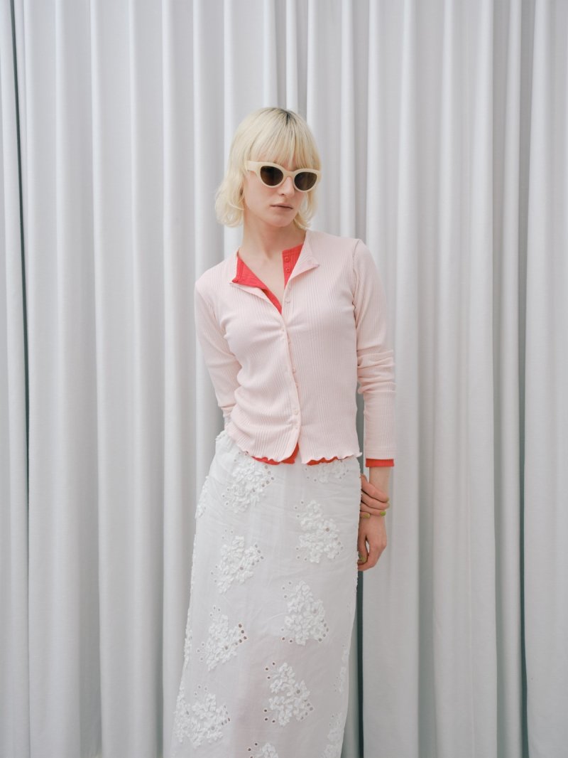 画像2: Two-Tone Rib Cardigan Top