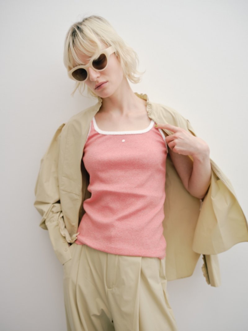 画像1: 2WAY Flower Detail Rib Tank Top