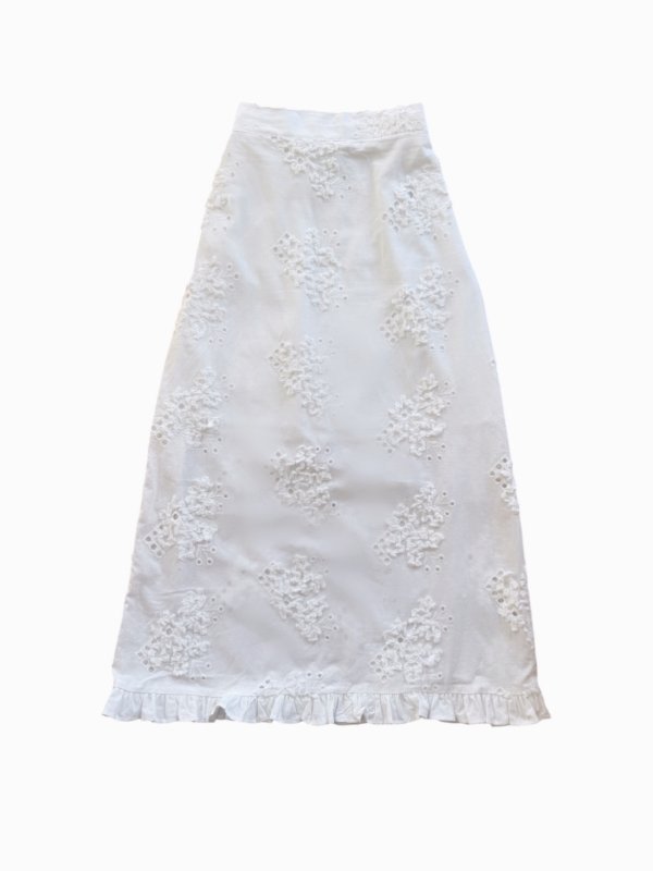 画像1: Floral Embroidery Cotton Long Skirt (1)