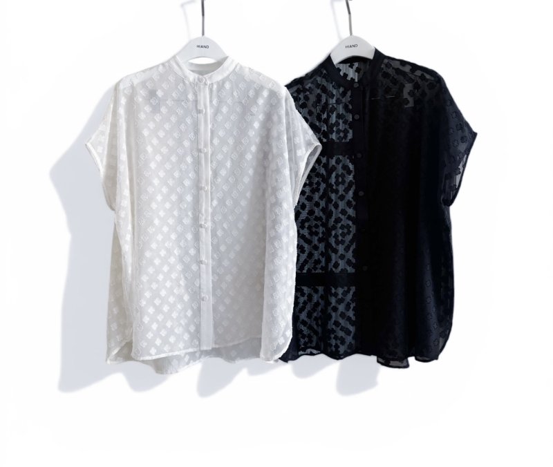 画像1: Flocked Jacquard 2-Way Blouse (1)