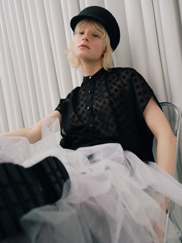 画像6: Flocked Jacquard 2-Way Blouse (6)