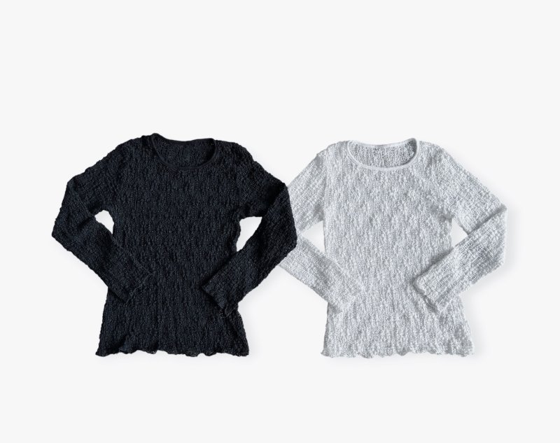 画像1: Crochet Texture Long Sleeve Top (1)