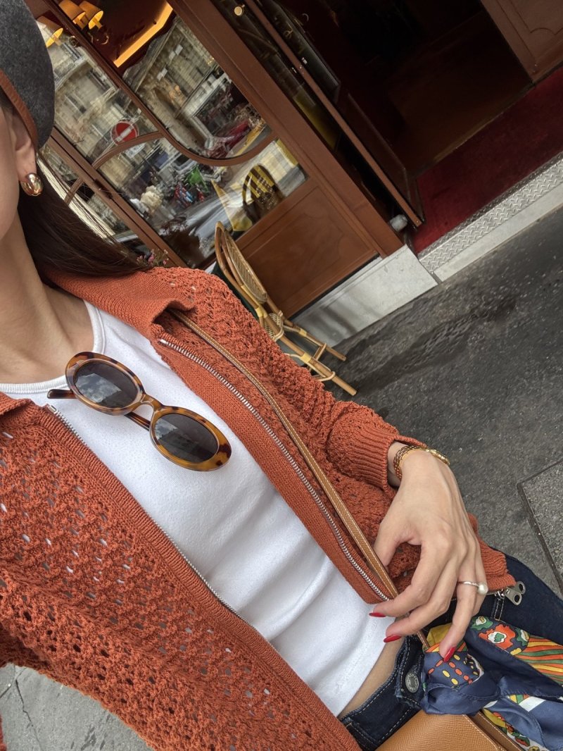画像1: Crochet Zip Knit Cardigan