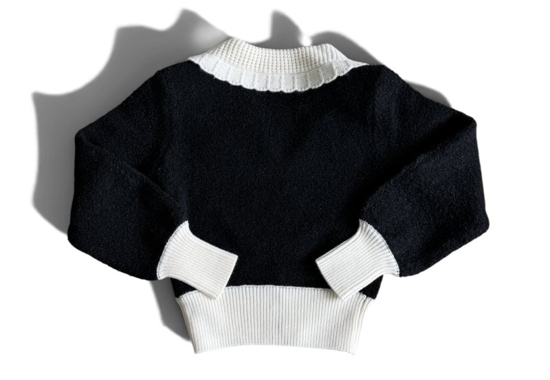 画像5: Contrast Collar Boucle Knit Cardigan (5)