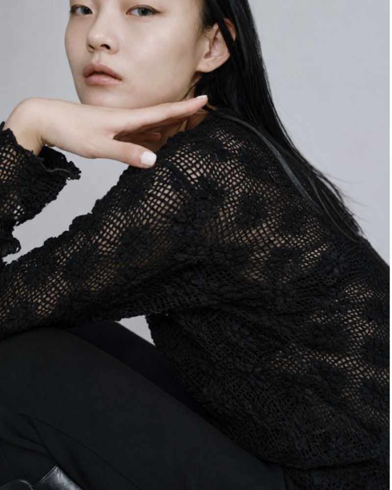 画像2: Crochet Texture Long Sleeve Top