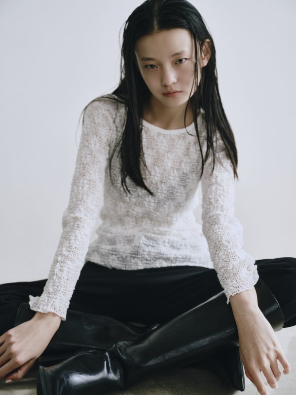 画像9: Crochet Texture Long Sleeve Top (9)