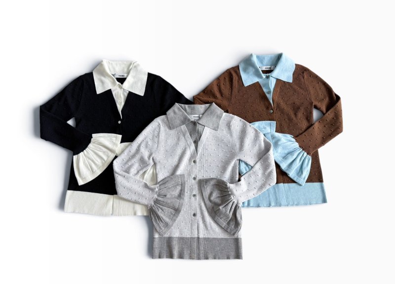 画像1: Contrast Color Design Knit Cardigan (1)