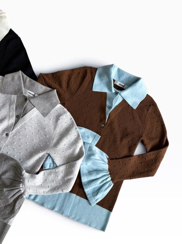 画像3: Contrast Color Design Knit Cardigan (3)