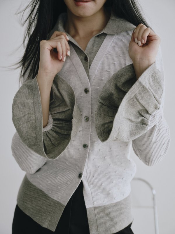 画像5: Contrast Color Design Knit Cardigan (5)