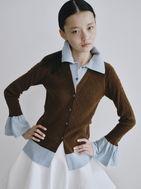 画像7: Contrast Color Design Knit Cardigan (7)