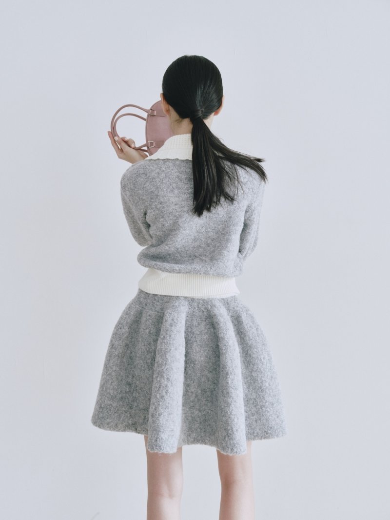 画像3: Contrast Collar Boucle Knit Cardigan