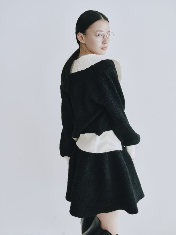 画像9: Contrast Collar Boucle Knit Cardigan (9)