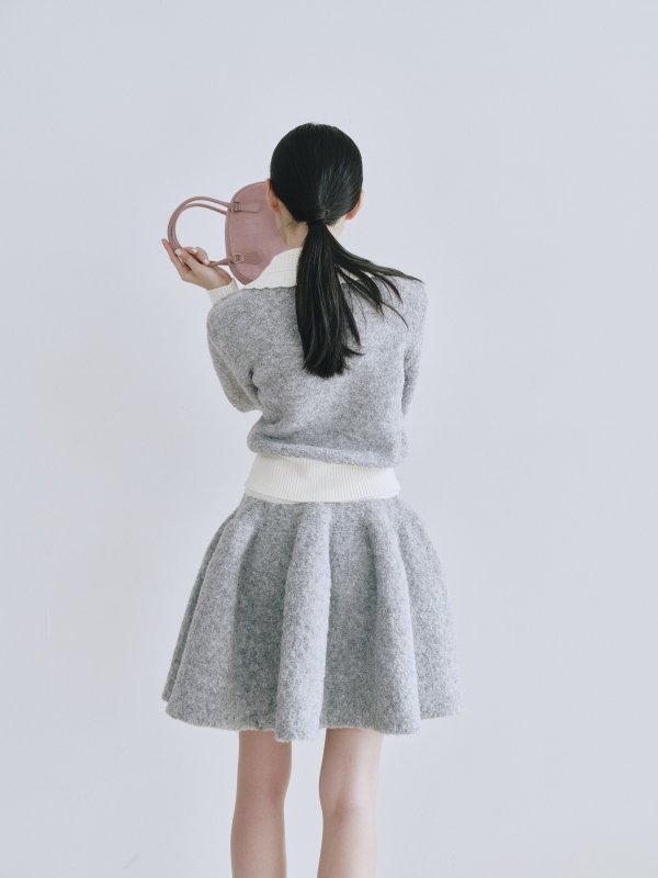 画像10: Contrast Collar Boucle Knit Cardigan (10)