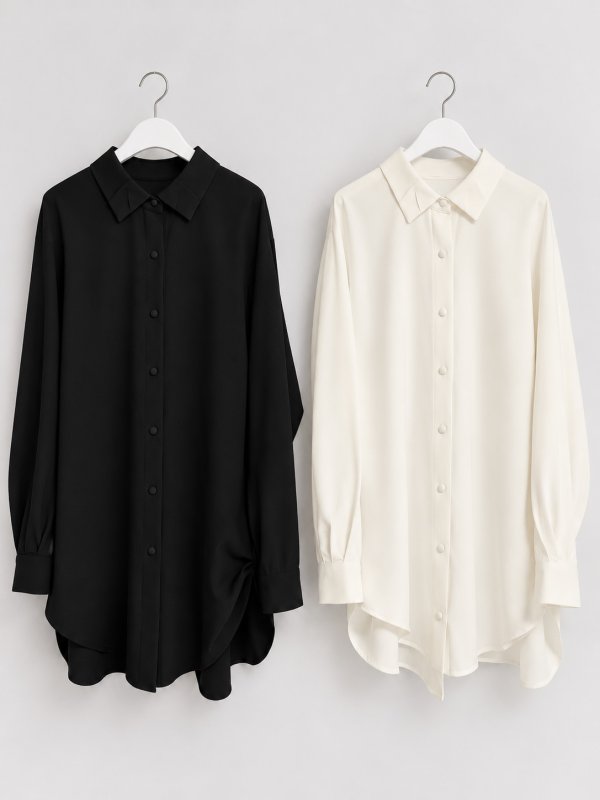 画像1: Twist Hem Tuck Shirt (1)