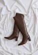 画像1: ポインテッド7cmヒールニーハイブーツ（Brown） (1)