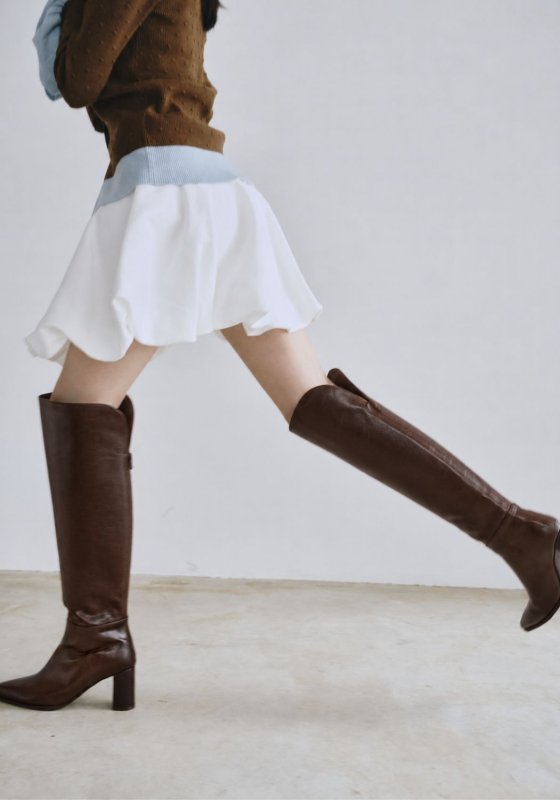 画像3: ポインテッド7cmヒールニーハイブーツ（Brown） (3)